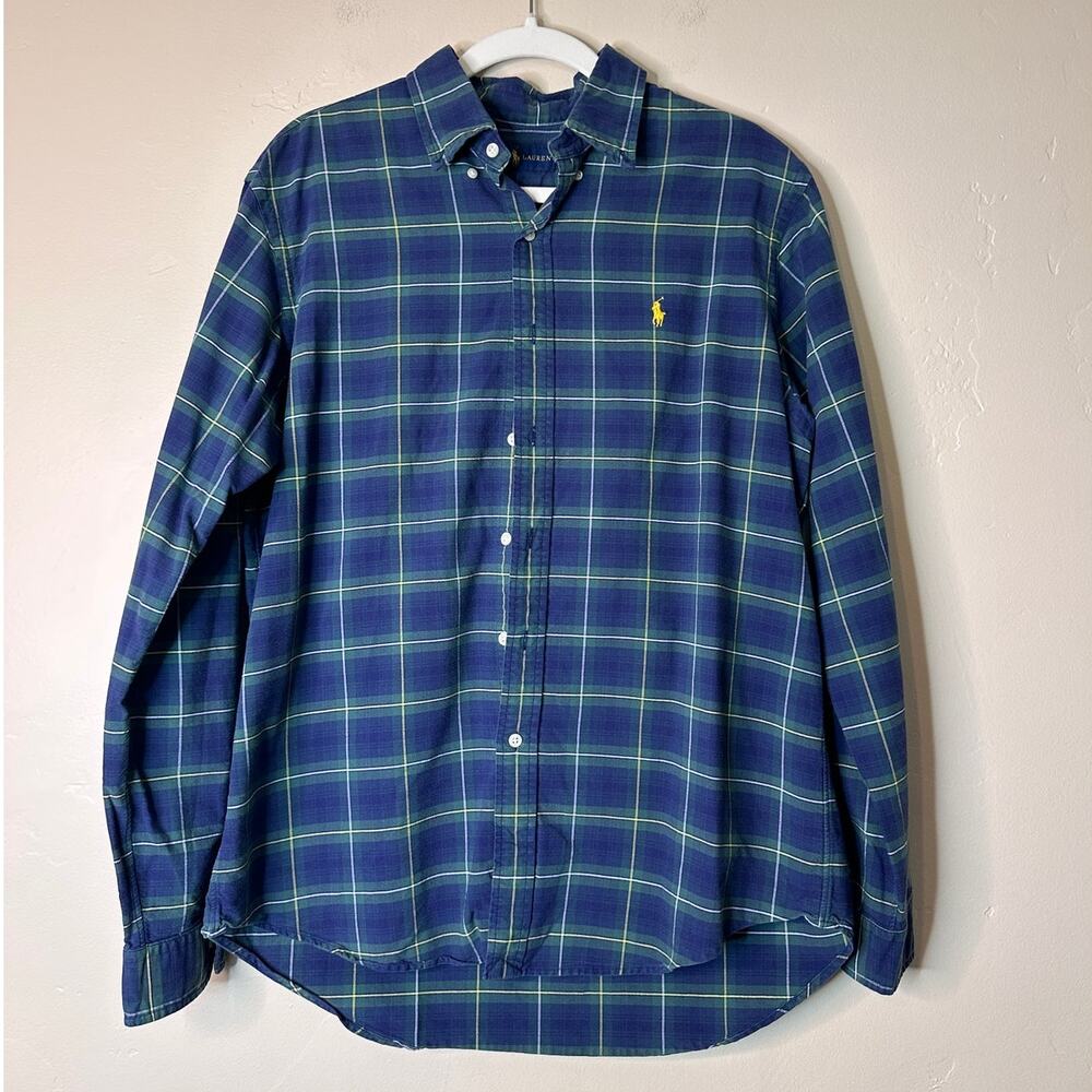 Men's Ralph Lauren Navy & Green Plaid Button Down LARGE